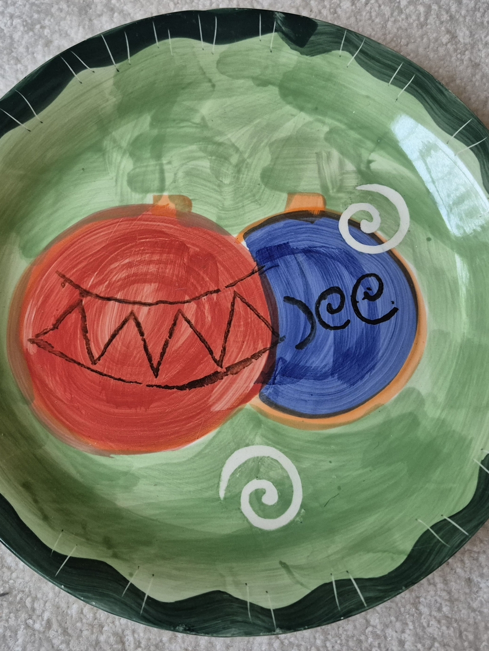 Studio Green Plate with Red and Blue Ornament Motifs